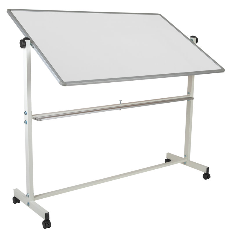 Tableau blanc mobile à double face avec plumier Hendrick, l 64,75 po x l 64,25 po, Blanc