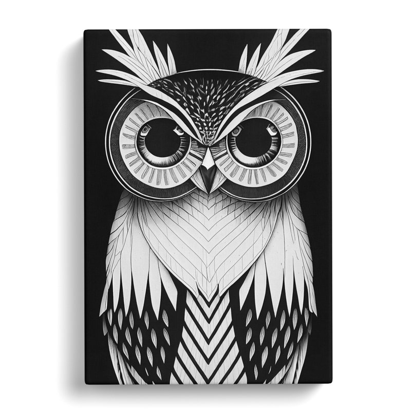 Monochrome Owl No.4 - Wrapped Canvas, 50cm H x 35cm W x 3cm D