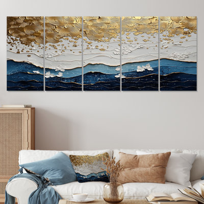 Blue Waves Heights Golden Coastal III - ensemble d'impression d'art mural côtier