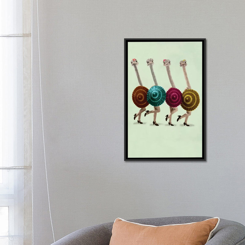 « danse ostriches » par coco de paris, reproduction d’art sur toile tendue, H 26 po x l 18 po x P 1,5 po, Pas de tapis