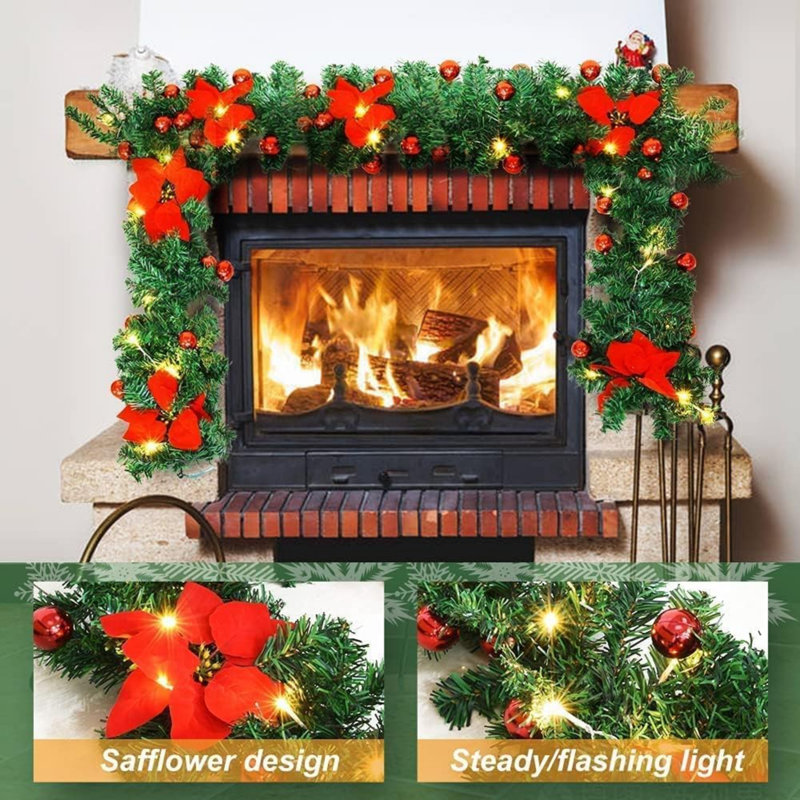 Christmas Garland With LED Lights, 2.7M/9FT Illuminated Decorations for Stairs, Fireplaces, Festive Wreath, Xmas Decor