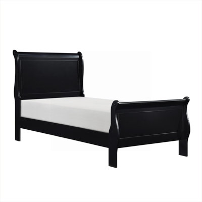 Twin Size Bed Frame Classic Louis Philippe Style Solid Wood Sleek Black Bedroom Furniture