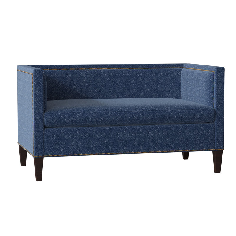 Canapé à accoudoirs carrés 58" Hamilton, Peau de daim bleu marine, Noyer noir, Naturel français
