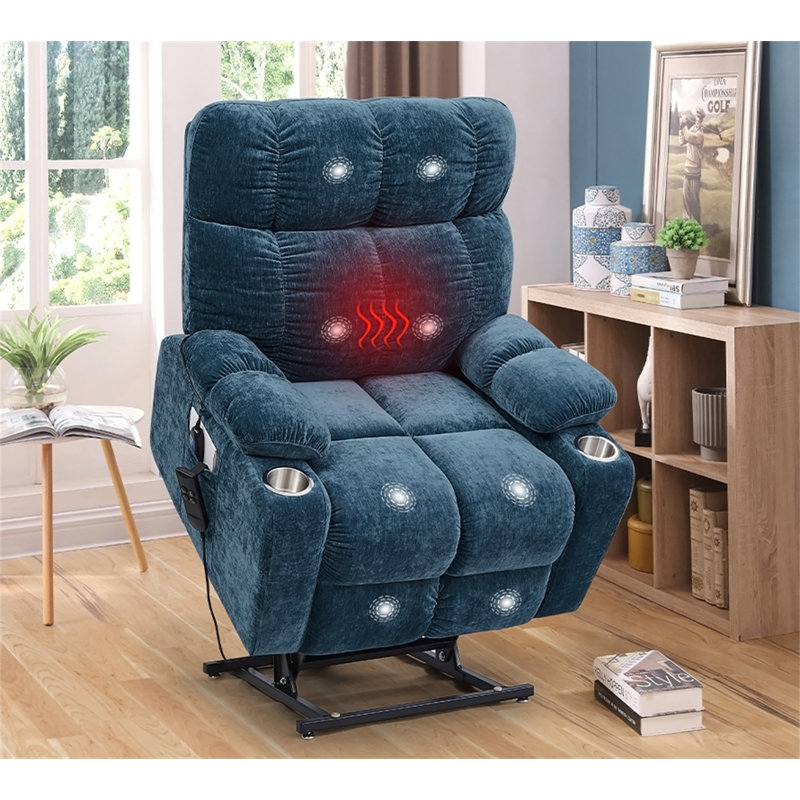 Fauteuil releveur électrique Liyasi à double moteur Okin pour personnes âgées, inclinable à plat jusqu'à 180° avec fonction massage chauffant