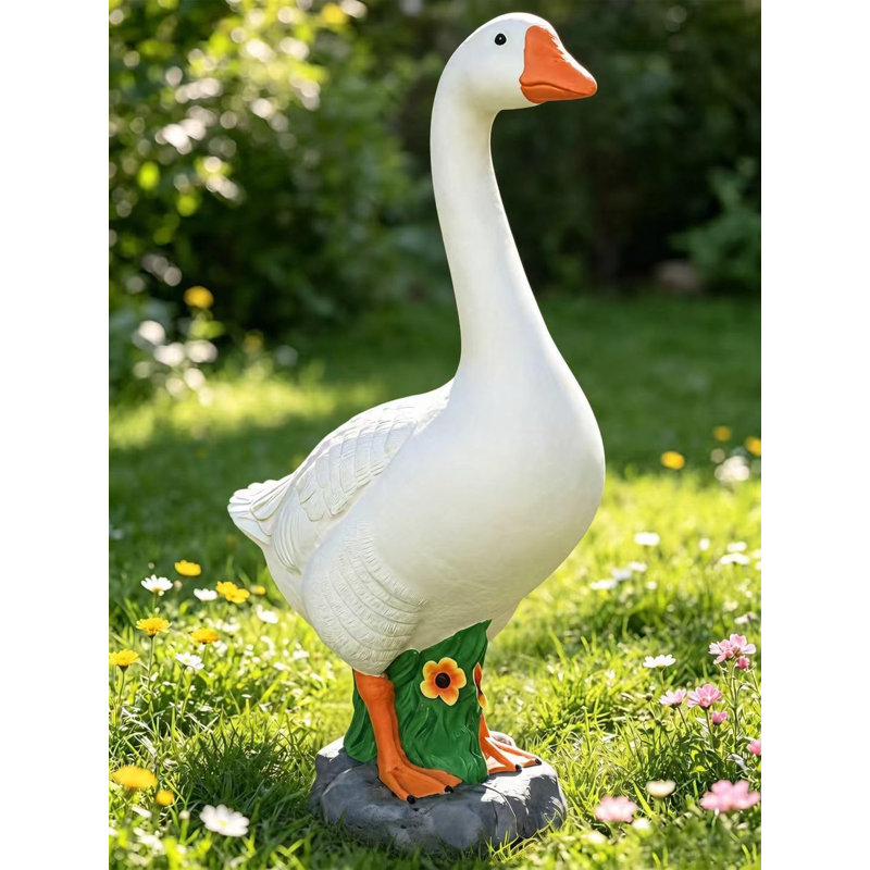 Statue d'oie de porche en résine de 58 cm (23 pouces), style classique, base à remplir de sable, design creux, usage intérieur/extérieur, finition blanche réaliste, décor de jardin et de pelouse, cadeau de Noël