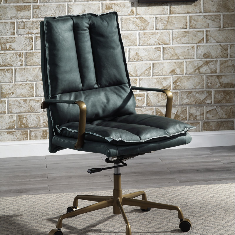 Chaise de bureau pivotante en cuir avec hauteur ajustable Porter, Green