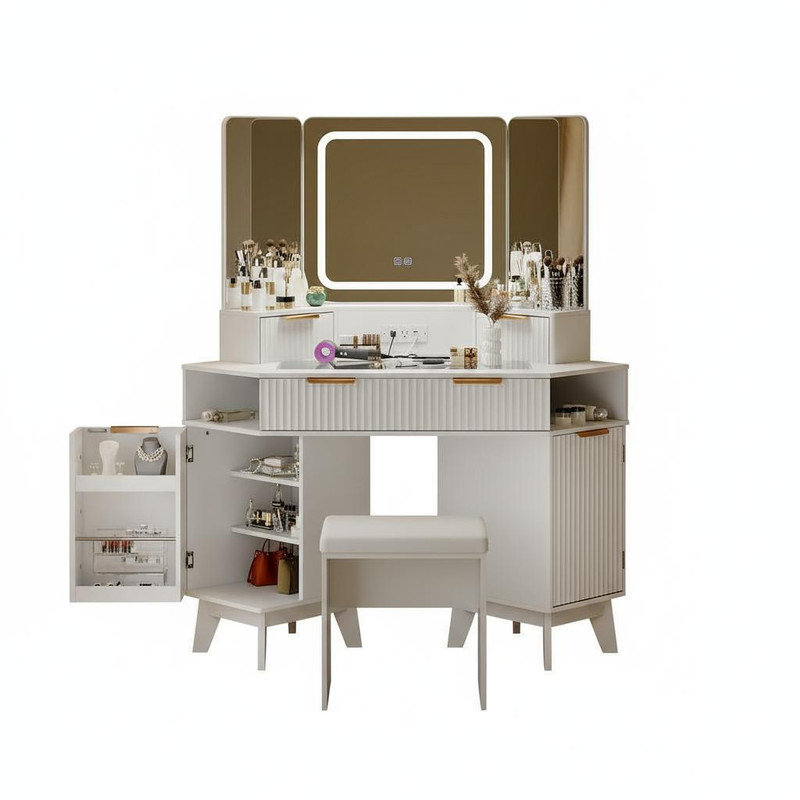Dressing Table with Mirror, White