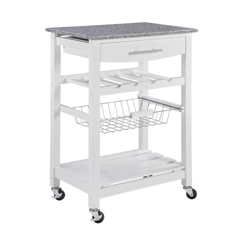 Mobile Rolling Kitchen Island Trolley Serving Cart, White,  Marble, 33.55" H x 30" W x 15.75" D