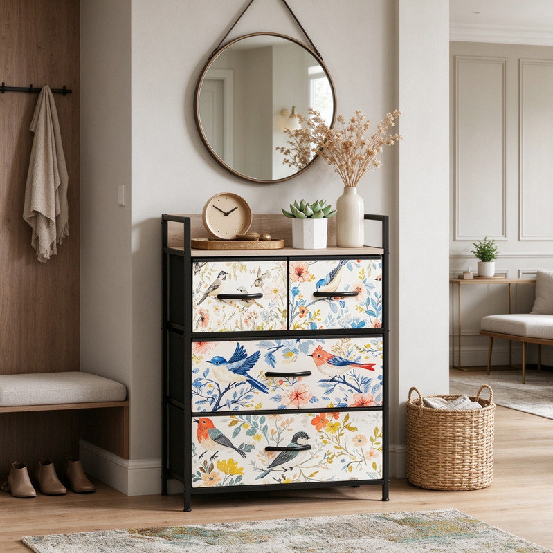Elegant 4-Drawer Storage Chest Powder-Coated Steel Frame Freestanding Organiser for Home Office