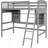 Twin Size Loft Bed With Storage Shelves, Desk And Ladder, Gray-1828780544
