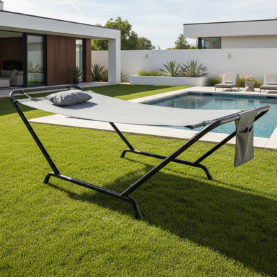 Arlmont & Co. 92.5''W Outdoor Hammock With Stand And Pillow, Gray