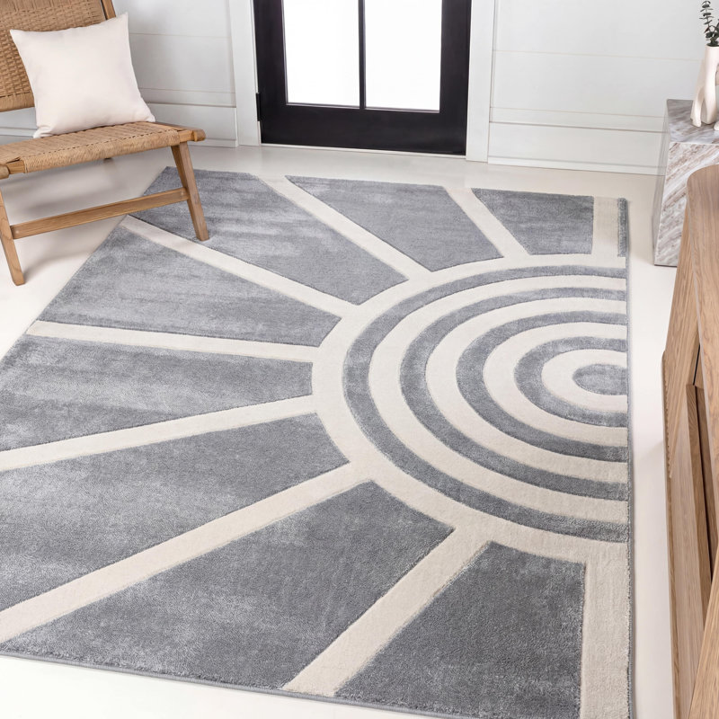 Banesa MidCentury Scandinavian Abstract Sun Two-Tone High-Low Blue/White Rug, Rectangle 5'3" x 7'7"