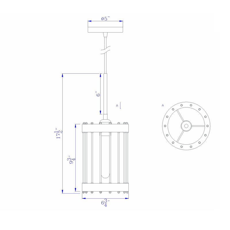 Luminaire suspendu à cylindre simple 1 lumières Trosky