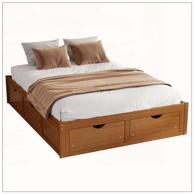 Platform Bed with 6 Storage Drawers,Pine Wood Storage Bed