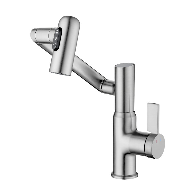 Brushed Nickel Rotatable Bathroom Faucet with Temperature Display