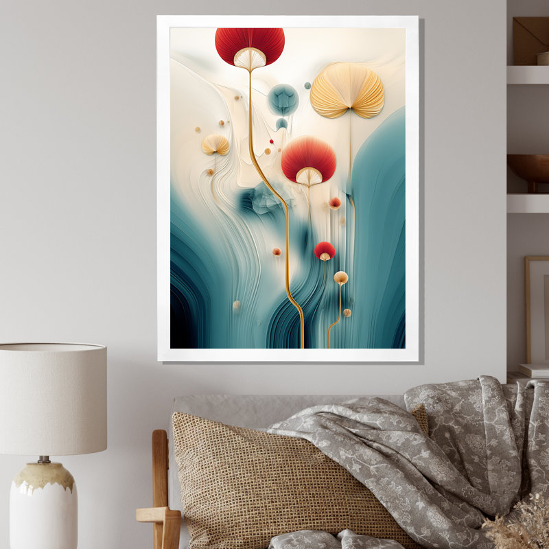 «Tender Awakening In Retro Blue and Red», reproduction d'art sur toile géométrique moderne, Cadre simple blanc