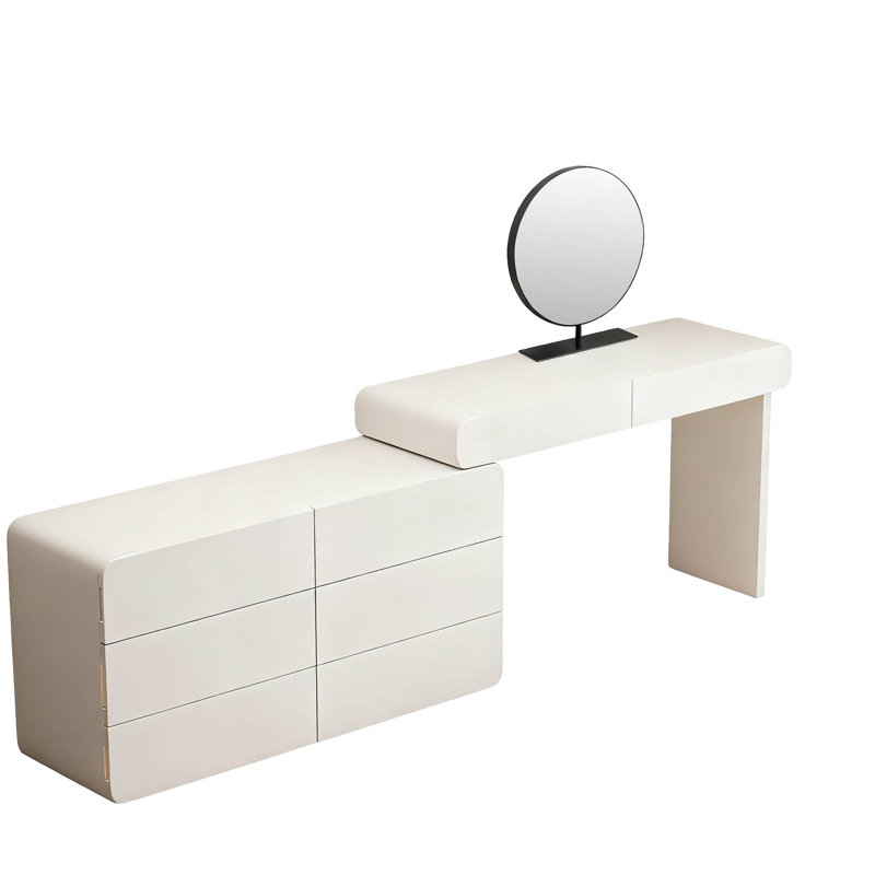 Coiffeuse moderne pour la chambre à coucher, coiffeuse à maquillage avec 8 tiroirs, coiffeuse avec plateau de table extensible, fauteuil de coiffeuse et miroir, blanc crème