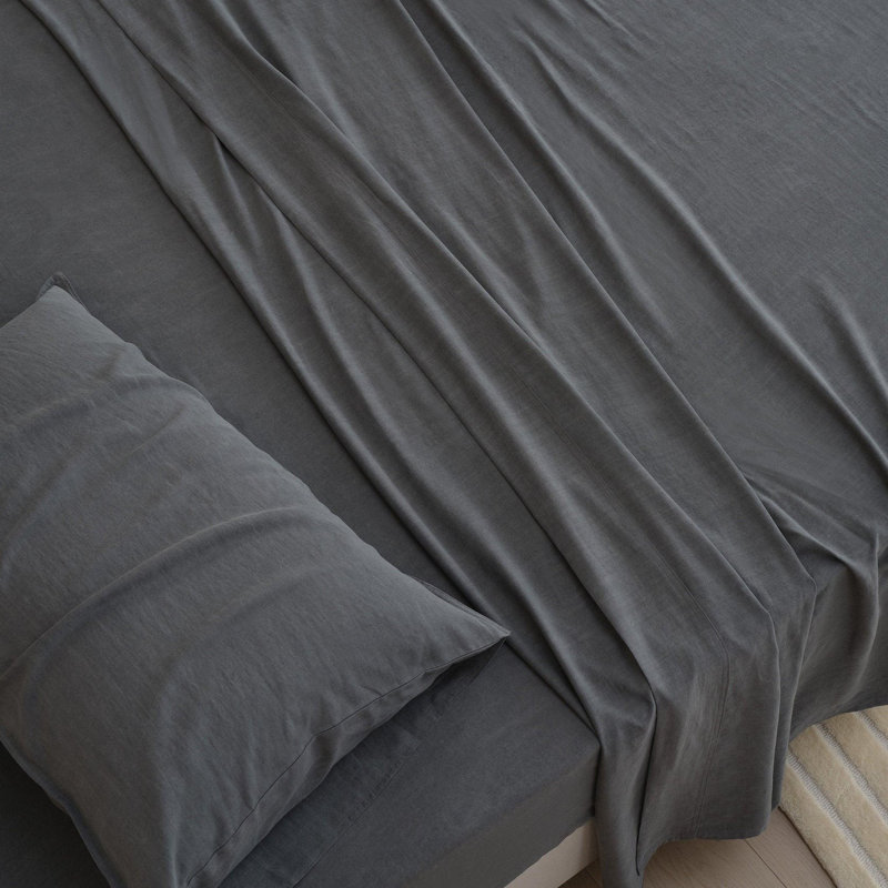 Ensemble de draps en lin double point européen, Gris anthracite, Ensemble de draps pour lit très grand californien