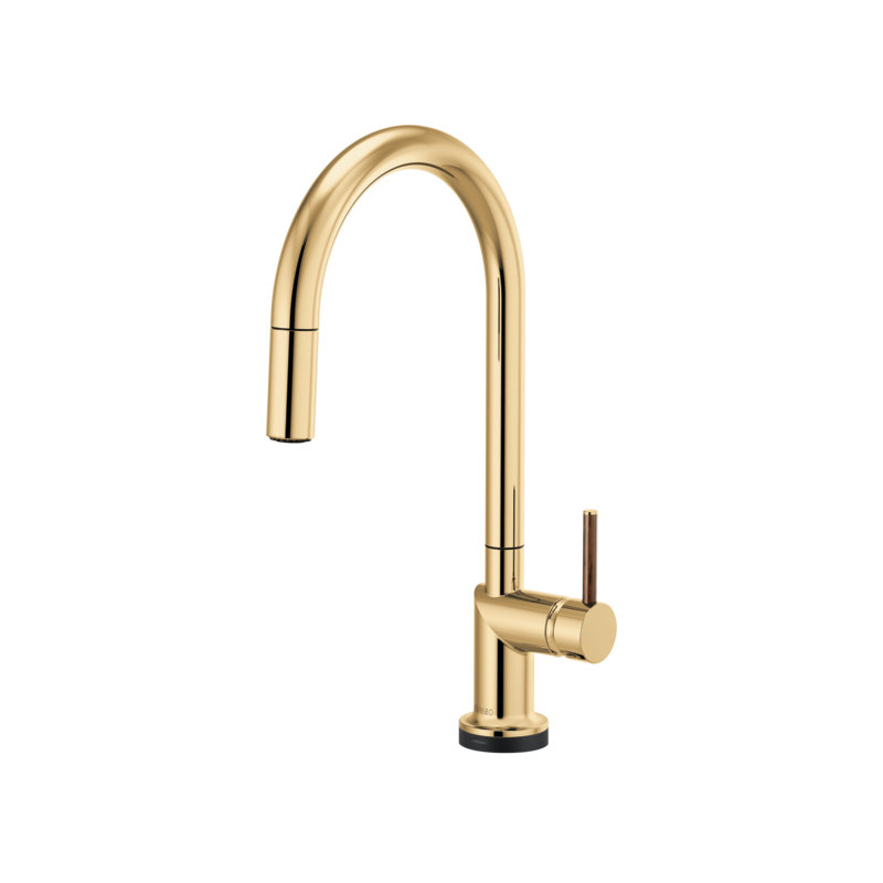 Odin® SmartTouch® Pull-Down Faucet with Arc Spout, Polished Gold, Wood Lever