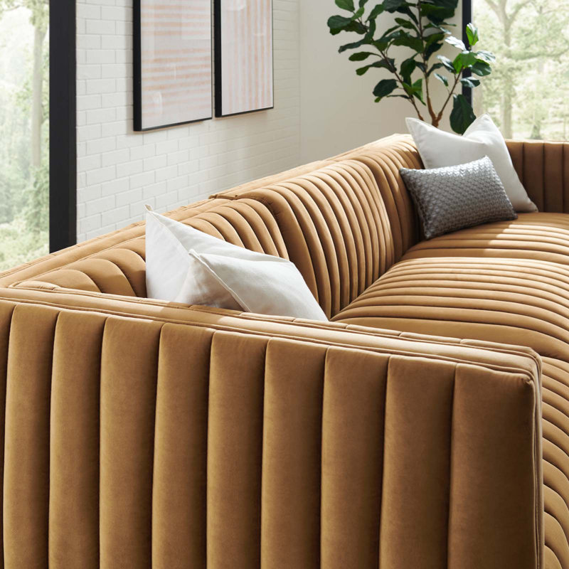 Conjure Channel Tufted Performance Velvet 4-Piece Sectional by Modway, Cognac Velvet, Black