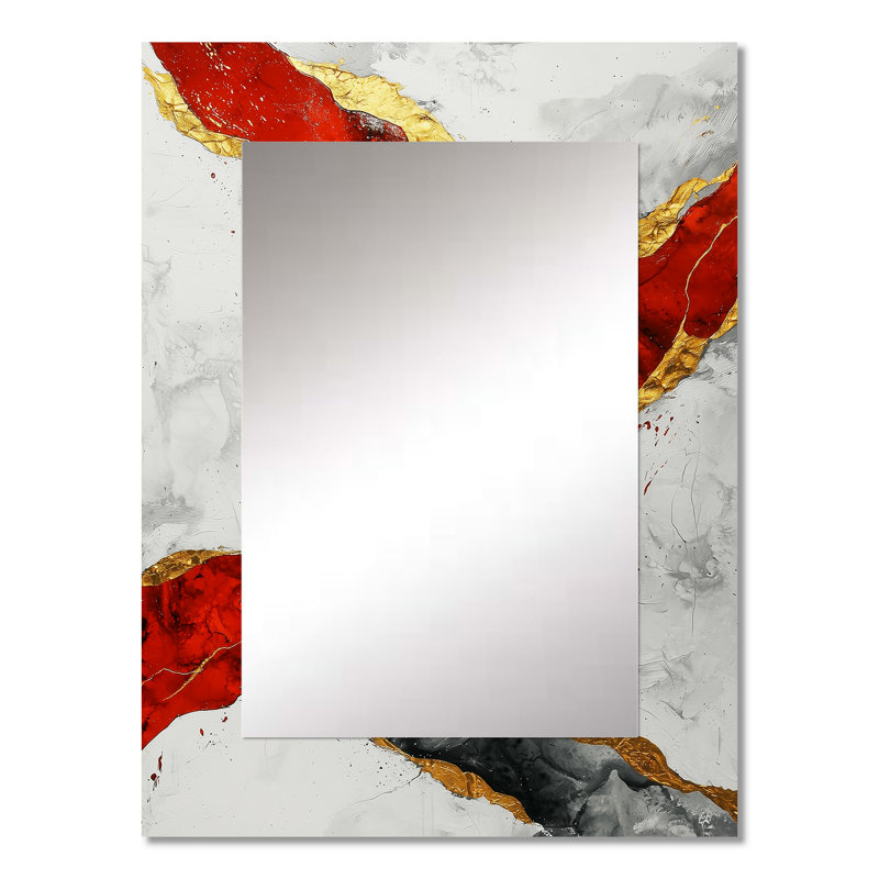 Fractal Volcano And Stone Energy III - Fractals Unique Mirror, Red Large Wall Mirror, Printed Metal Art, 32" x 24"