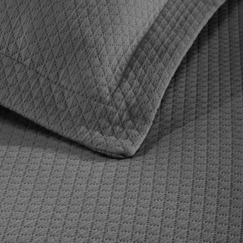 Superior Gray Cotton Twin Bedspread Set with Pillow Shams