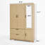 Armoire 4 portes avec miroir, armoire à DEL avec portes et 2 tiroirs, armoire de rangement en bois avec tringle, tablettes réglables, naturel