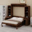 Lit escamotable avec bureau encastré et rangement, lit escamotable en bois peu encombrant avec armoires et tiroirs-129109356