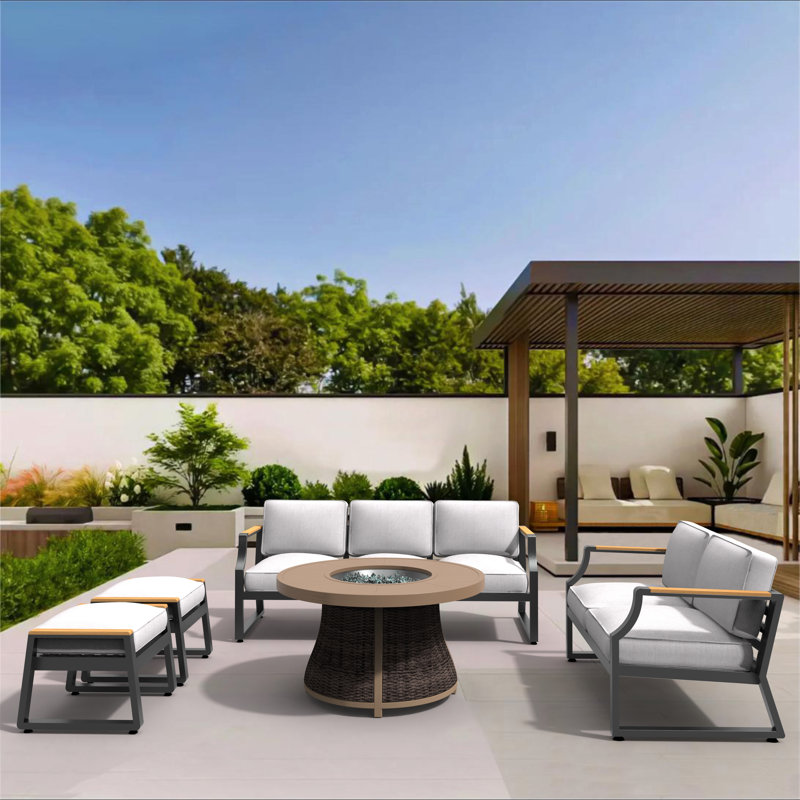 Dejonae 7 - Person Patio Conversation Set with Cushions, Black