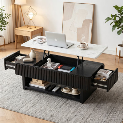 Rectangle Dorota à plateau relevable avec tiroir et rangement caché