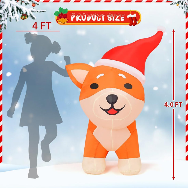 Chien gonflable Shiba Inu de 4 pi avec lumières DEL intégrées