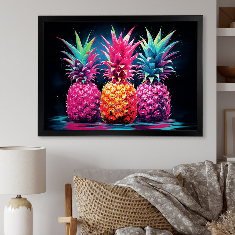 Nectar néon ananas IV sur toile, Cadre photo noir simple, H 24 po x l 32 po x P 1 po