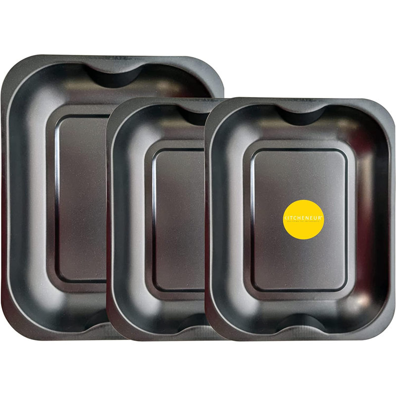 KITCHENEUR Non-Stick Aluminium 3 Piece Baking Tray Set, Black