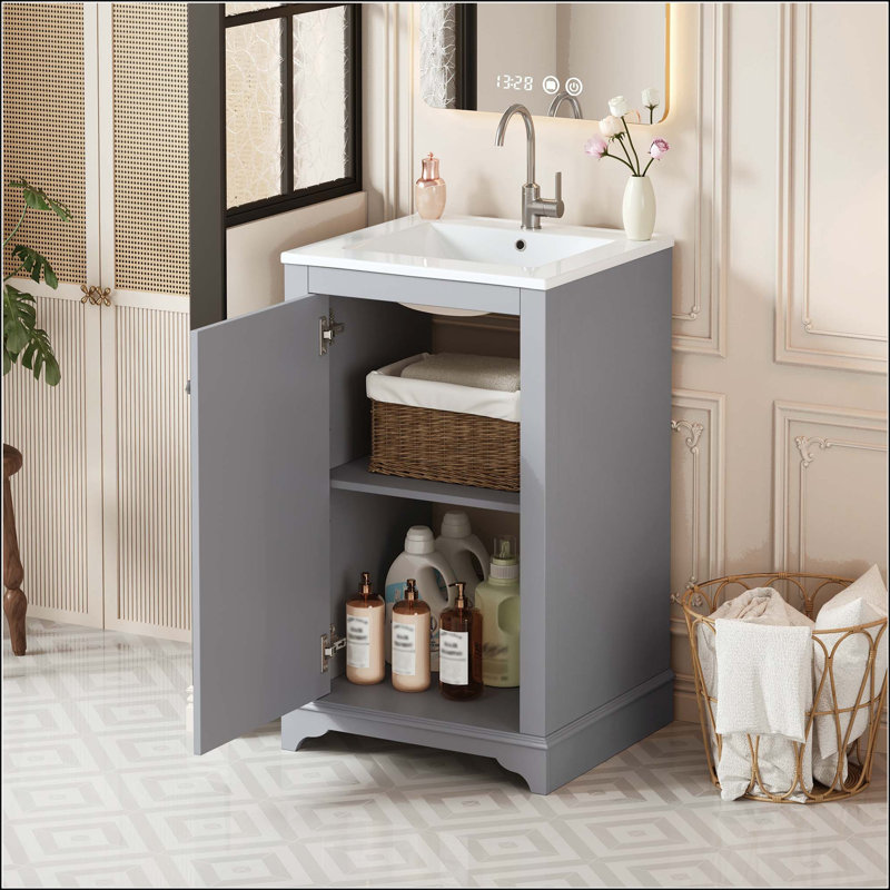 Meuble-lavabo de style shaker de 20 po avec porte à fermeture en douceur, Grey//Silver