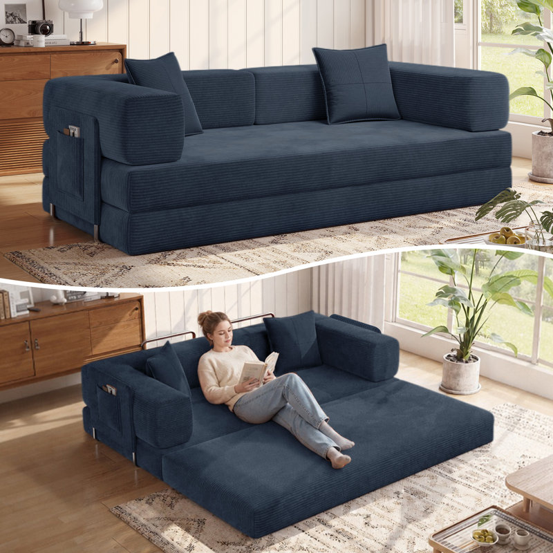 78.8''Sleeper Couch Bed for Livingroom,Convertible Modular Sofa with Armrest Pillow,Modular Foldable Corduroy Couches in a Box,No Assembly