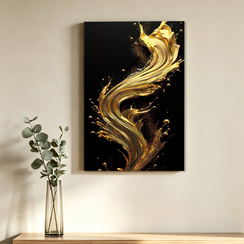 Affiche d'art abstrait noir et or, 16 x 24 pouces