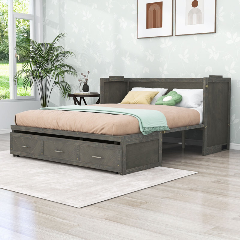 Grand lit escamotable avec puissance et tiroirs intégrés, Grey