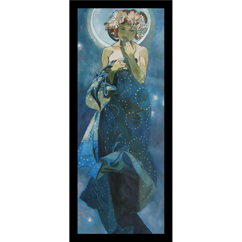 Reproduction d’art encadrée, "The Moon" par Alphonse Mucha, H 16 po x l 12 po x P 1,5 po, Beige