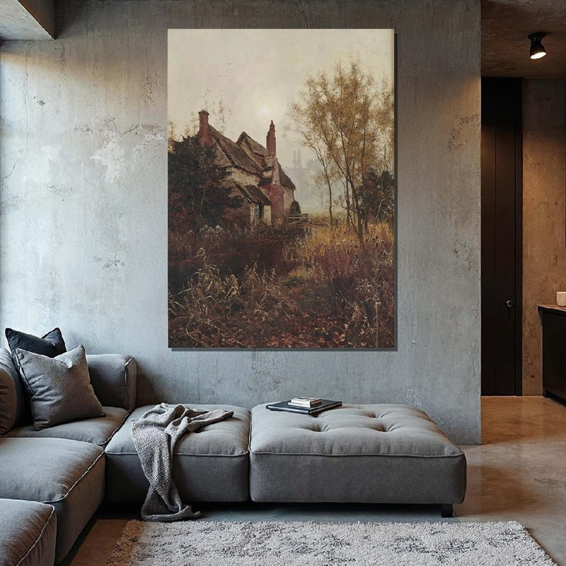 Old House Warm Tone Fall Landscape Theme, Unframed Wall Art, 36 X 24