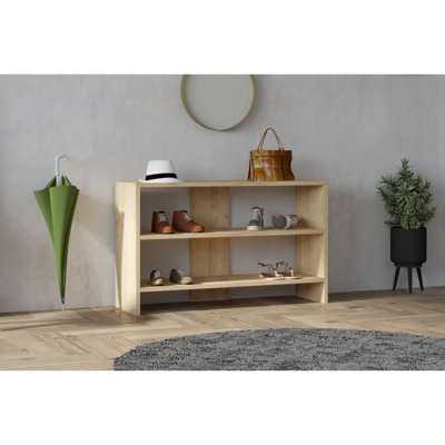 Modern Shoe Cabinet with Wall-Mount Option, Oak Color, 36.6 x 22.0 x 12.2 inches | 100% Melamine Coated Particle Board, 0.7 inches Thick | Multiple Shelves for Extra Storage, Scandinavian Style for Home Organization