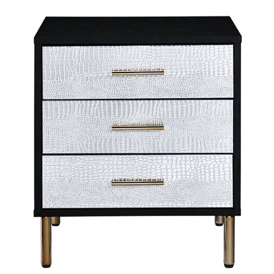 3 Nightstand With Smooth Drawer Operation - Black, Silver And Gold For Bedroom Ample Storage Capacity