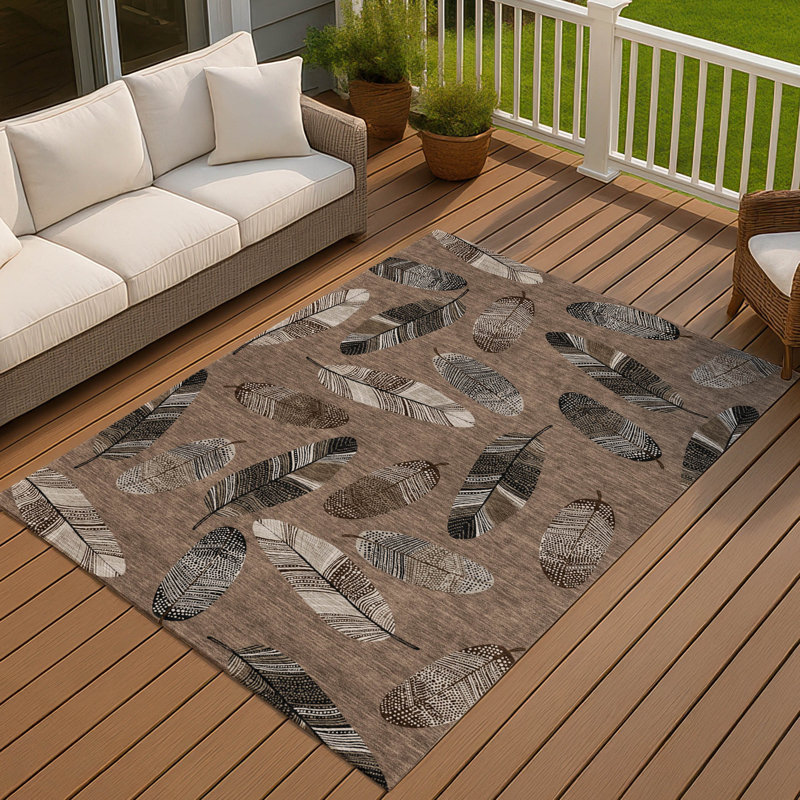 Machine Washable Indoor/Outdoor Chantille ACN2649 Botanical Rug, Mocha, 5' x 7'6"