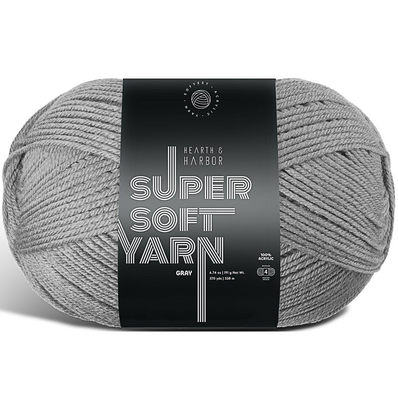 Hearth & Harbor Acrylic Crochet Yarn, Gray