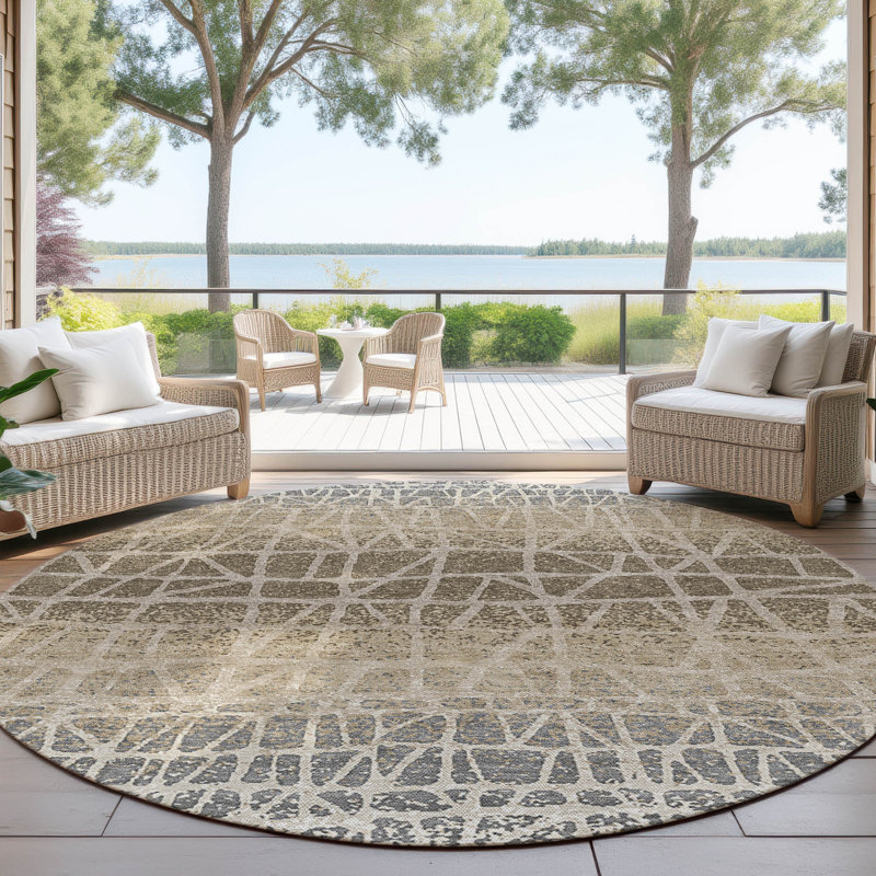 Machine Washable Indoor/Outdoor Raemoore ACN2404 Geometric Rug, Round 8'