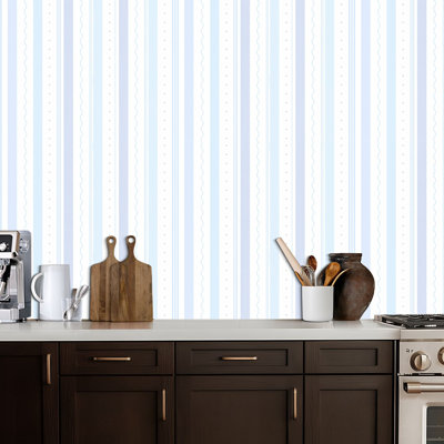 Peel and Stick Wallpaper Blue white vertical stripes Contact Paper Removable Self Adhesive Wall Mural Wall Decor for Bedroom Kitchen Cabinets 17.7in x 118in