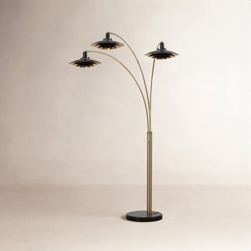 Rancho Mirage 3 Light Arc Floor Lamp - 84", Matte Black & Silver-Leaf Shade, Weathered Brass