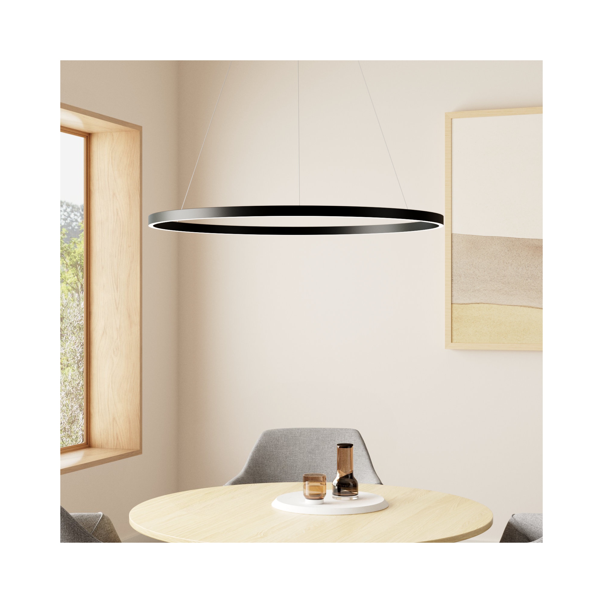 Mills Single Light Dimmable LED Pendant, 1.5" H x 39.5" W x 39.5" D, Black