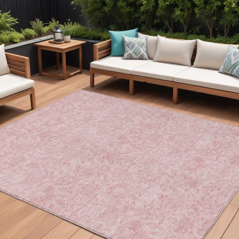 Tapis intérieur lavable floral 9 pi x 12 pi rouge