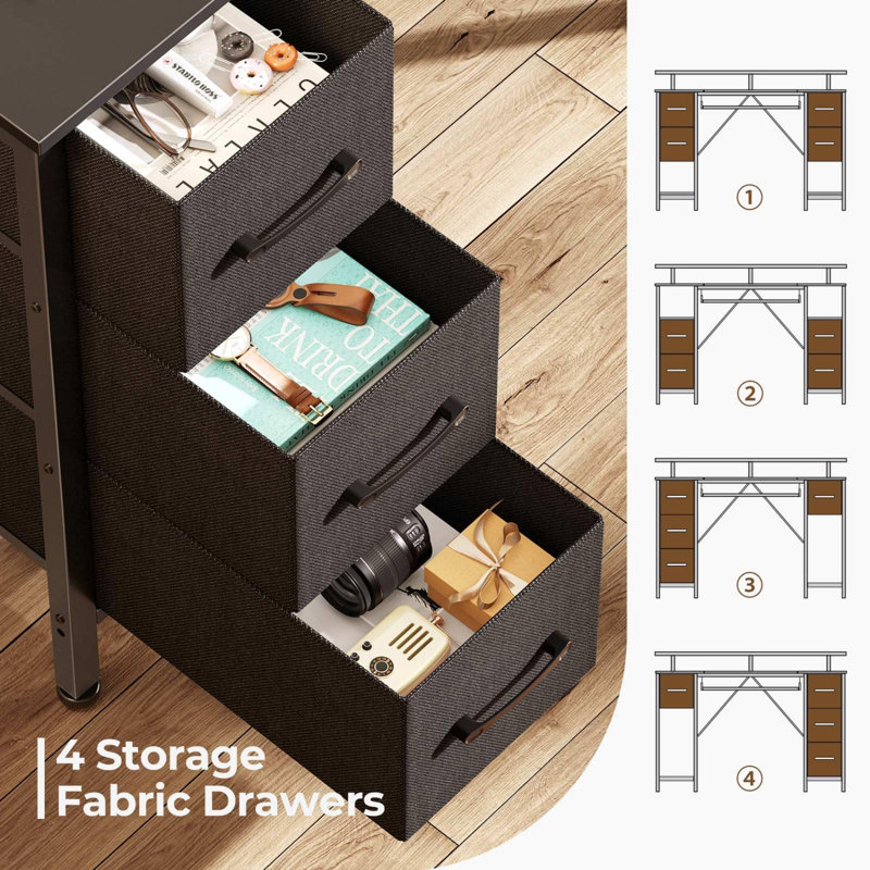 Computer Desk 47.2" With LED Lights & Power Outlets, Home Office Desk With 4 Drawers, Writing Desk With Keyboard Tray, Study Table With Monitor Stand, Work Desks For Home Office, Black