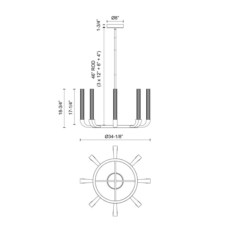Flute 8 - Light Chandelier, Polished Nickel